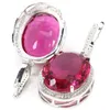 Dangle Earrings 40x21mm Deluxe Jewelry Set 17.5g Big Oval 22x18mm Created Pink Tourmaline White Cz Woman's Bride Wedding Silver Pendant