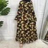 Ethnische Kleidung Vintage Blumendruck Marokko Partykleid Abaya Ramadan Eid Muslim Hijab für Frau Dubai Türkei Robe Kaftan Femme Mubarak