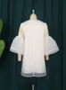 Plus size jurken maat 4xl los voor vrouwen witte o nek mesh gelaagde gewaden flare mouw mini -jurken feestevenement gelegenheid outfits vallen 230519