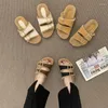 Slippers French Retro Casual Flat Lamb Wool Women's Shoes 2023 Style Plush For Outer Wear Women Adult
