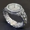 Montres-bracelets Bijoux Montre Hommes Plein Moissanite Diamant Jour Date Pour Luxe Argent Quartz Montre-Bracelet Hip Hop Glacé