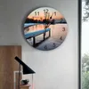 Horloges murales hiver thème lac coucher de soleil PVC horloge Design moderne salon décoration maison Decore numérique