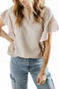 pink Ruffle Sleeve Waffle Knit Top 2023 Hot New B5ZH#