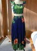 Two Piece Dress Seedtotree Tropical Print Ruffles Sleeve Bandeau Crop Tops Maxi Skirts Set Casual Summer Women Outfits 230518