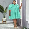 Plus size Dresses Elegant Dress Size Puffy Sleeve 3Tiered Button Up Collar Baby Doll Princess in Pink 5XL Pleated Skirt Fashion 230519