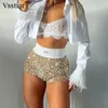 Hommes Shorts Vsstiar Taille Haute Mini Mode Paillettes Paillettes Vêtements Sexy Skinny Party Discothèque Femmes 230519