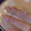 Charm Jwer Hearts Wings Earring For Women Pink Rhinestone Set Long Heart Pendant Earring Trend Silver Color Couples Party Present SMEEXKE AA230518