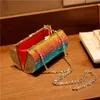 Kvällspåsar Rainbow Color Women Rhinestones Bröllopshandväskor med kedjan axelfestdagskopplingar handväska hållare 230427