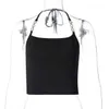 Women's Tanks Camis White Crop Top Womens Chain Stitching Halter Top Sleeveless Backless Sexy Tube Cami Female Summer Clothing Fashion Streetwear P230519