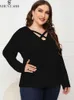 Camiseta shestarr plus size feminino topos 2022 casual simples t camisa feminina xl4xl crossover pescoço manga longa moda solta blusa de outono