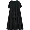 Платья Черное платье с рюшами Новое поступление 2023 года в Корейском стиле Уличная мода Женское повседневное летнее платье Офисное женское рабочее платье миди