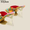 Slippare Eilyeken Camouflage Transparent Strange High Heels Woman Slippers Sandaler Square Toe Lady Pumps Slides Storlek 35-42 J230519