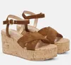 Summer Women's Sandals italienska trä kilskor Suede Cross Ankle Buckle Open Toe Dålig tjock sula visar Elegant kvinnors sexiga charm EU35-42