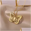 Pendant Necklaces Fashion Butterfly Pendants For Women 2023 Goth Charms Choker Stainless Steel Necklace Chains Jewelry Gift Drop Deli Dhq9I