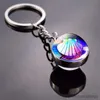 Keychains Fashion Blue Sea Marine Animals Keychain Turtle Dolphin Seashells Key Chain Double Side Glass Ball Pendant Keyring Charms Gift