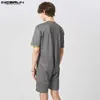 INCERUN Pagliaccetti da uomo Stampa O-Collo Manica corta Cerniera Streetwear Tute casual Uomo 2023 Estate Tute maschili Pantaloncini S-5XLL230519