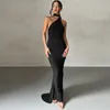 Abiti casual di base Una spalla Sciarpa regolabile senza schienale Loop Increspato Abito lungo sexy Donna Elegante Abito vintage Y2K Abito estivo moda 230519