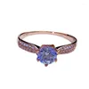 Cluster Rings 14K Rose Gold 585 Purple Inlaid Crystal Shiny Gem For Women Opening Classic Series Light Luxury Jewelry