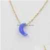 Colares pendentes azul branco opala lun stone colar ouro banhado aço inoxidável gargantilha feminina jóia collier gota del dhgarden dhv6e