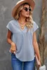 Sky Blue V Neck Lace Trim T-shirt 2023 Hot New U0YZ#