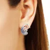 Stud Ear Clip Wave With Blue Stones Fine Jewerly For Women Maritime Gift In 925 Sterling Silver 230519