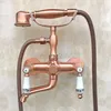 Bathroom Shower Sets Antique Red Copper Bathtub Faucets Set Dual Handle Mixer Tap Wall Mounted Bath Hand Held Ltf804