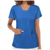 Kvinnor BLOUSES 2023 KVINNS BLOUSE KORT SLEVE V-NECK POCKT CARE Workers Tops Blusa Summer Workwear Top Solid Uniform Clinic Femme