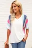 T-shirt con scollo a V patchwork a righe bianche 2023 Hot New j94h #