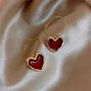 Charme LATS doux bordeaux émail coeur boucles d'oreilles pour femmes fille couleur or métal coeur suspendus boucles d'oreilles Vintage bijoux AA230518