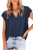 blue Tiered Ruffled Drawstring V Neck Top 2023 Hot New e3YM#