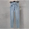 Jeans estetico a strisce patchwork jeans skinny strappati per donne xxl in alto in vita alto elastico matita in difficoltà Capris Blue Denim Pants