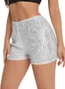 High Woman Sequins Shorts Women's Summer Fashion SweatyRocks Elastic Waist Straight Leg Solid Glitter Party