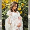 Embroidered Maternity Long Dress For Photoshoot V-neck See Through Pregnant Women Dress Sides