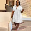 Vestidos de tamanho grande cm.yaya plus size mulheres manga curta de babados de bainha de bainha big swing smock vestido de camisa