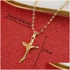 Pendant Necklaces Gold Color Christian Cross Women Christianity Crucifix Classic Jewelry Charm Jesus Gift Drop Delivery Pendants Dhhvw