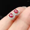 Stud Earrings NATURAL RUBY Classic Design 925 Pure Silver Special Price Promotion Simple For Daily Wear