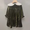 Abiti da ragazza Ragazze anche vestito fatto a mano petalo risvolto manica lunga velluto manica a sbuffo Natale bambini Boutique elegante carino compleanno abbigliamento 230519