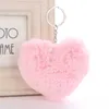 Porte-clés pelucheux fourrure porte-clés doux couleur unie en forme de coeur boule de fourrure de lapin sac à main porte-clés cadeau