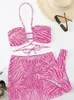 Kvinnors badkläder 3Pack Zebra Stripe Bikini Kvinnor Lace Up Swimsuit Beach Kjol 2023 Kvinnlig vadderad baddräkt Simning Beachwear Summer