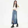 Röcke Denim Jean Für Frauen Midi Sommer Rock Koreanische Vintage Y2K Streetwear Hohe Taille Lange Womans