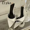 Slippels Liyke Summer Slippers vrouwen gezellige lage dunne hakken schoenen schoenen mode puntig open teen gladiator sandalen zapatos mujer j230519