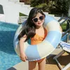 Inflatable Floats Tubes Striped inflatable ring thick wooden raft summer swimming pool floating tube outdoor beach children's party water sports toy P230519