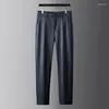 Men's Pants Minglu Spring Summer Elasticity Men's Suits High Quaity Solid Color Mid Waist Smart Casual Skinny Male Trousers 40