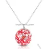 Pendant Necklaces 2021 New Dried Flower Necklace For Women Gifts Fashion Clear Glass Ball Charms Round Link Chain Cute Jewel Dhgarden Dhk3A