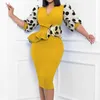 Plus size Dresses Autumn Winter Polka Dot Printed Size Dress Women Three Quarter Sleeve Bag Hip Lady Pencil Skirt Sexy Fashion Robe Femme 230518