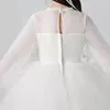Flickaklänningar Flower illusion Full O-Neck Elegant Princess Kne-Length Tulle spetsen Ruched Luxury White Lovely Kids Party Gown H468