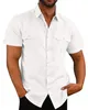 Men's Casual Shirts Men Cotton Linen Blouse Shirts Summer Male Turn Down Collar Short Sleeve Pocket Button Casual Solid Blouse Tops SZE-ST22120 230519