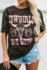 gray COWGIRLS DO IT BETTER Graphic Print Oversized T Shirt v8W0#