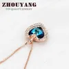 Top Quality Blue Crystal Heart Necklace Rose Gold Color Fashion Jewellery Nickel Free Pendant Crystal Fahion