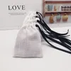 Cuff Links 50pcs Jewelry Cotton Gift Bag with Black Ribbon 9x12cm Wedding Birthday Party Candy Pouch Packaging Display Pouches 230519